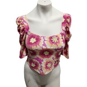 Free People Give Me More Floral Boho Crop Top Hippie Festival Puff Sleeves SZ S